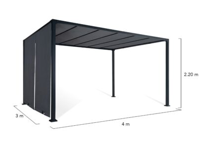 Pergola coulissante 2 pans 3x4 M belvédère de jardin toile gris anthracite