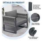 Salon de Jardin 5 Places - Canapé, Fauteuils et Table, Mobilier Extérieur avec Structure Métallique et Coussins Gris – Image 8