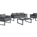 Salon de Jardin 5 Places - Canapé, Fauteuils et Table, Mobilier Extérieur avec Structure Métallique et Coussins Gris