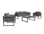 Salon de Jardin 5 Places - Canapé, Fauteuils et Table, Mobilier Extérieur avec Structure Métallique et Coussins Gris – Image 3