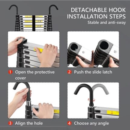Échelle Télescopique 3,8M en Aluminium Bricolage Pliable, Charge Maximale 150kg