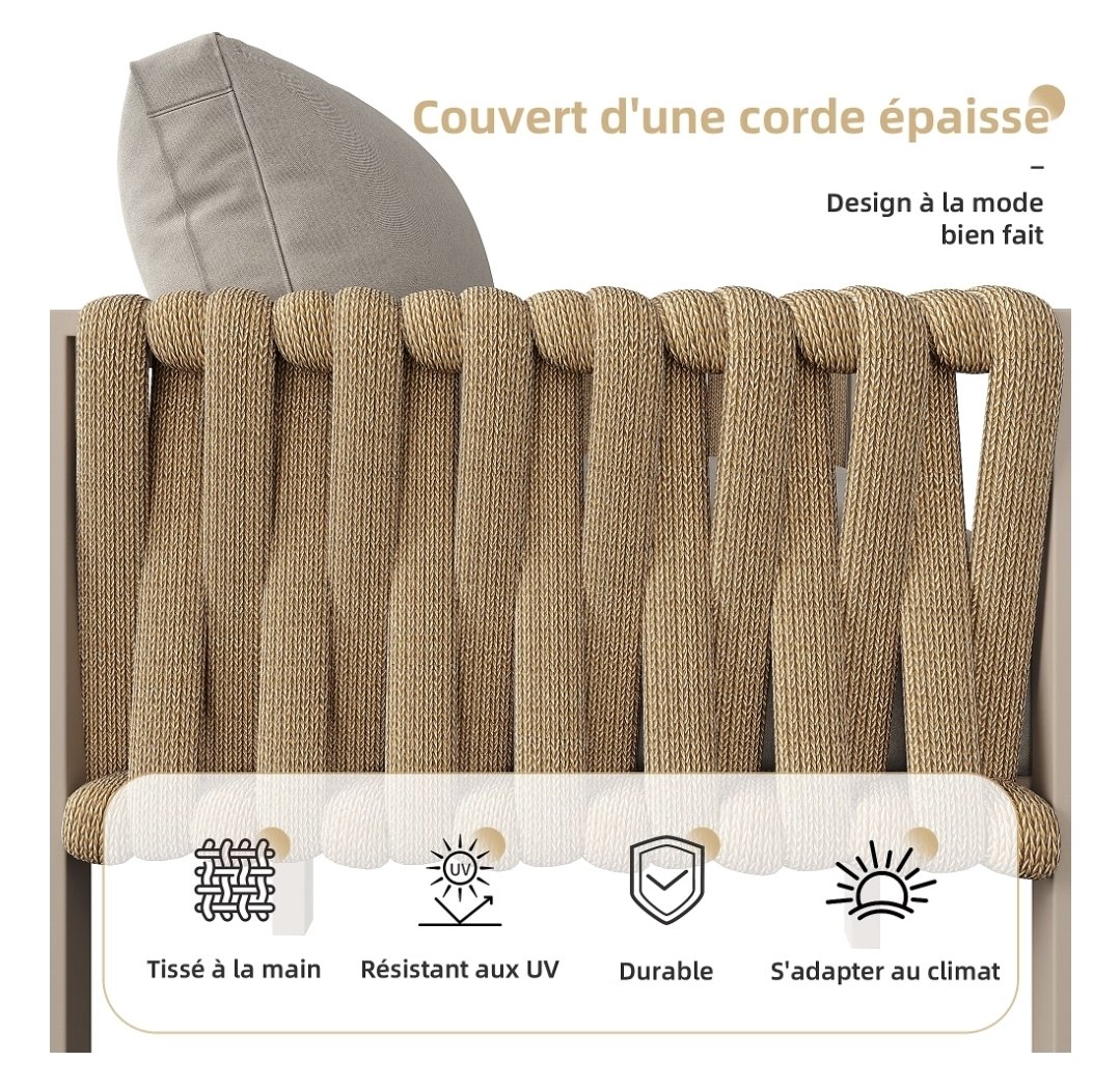 2026/06/859.jpg Salon de Jardin Modulable 5 Pièces - Canapé d'Angle, Coussins Inclus et Table Basse, Structure Métallique pour Terrasse - Beige – Image 1