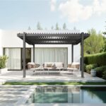 Pergola bioclimatique autoportée aluminium et acier gris Fred 4 x 3 m