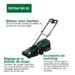 Tondeuse à gazon électrique sans fil sur batterie Bosch Rotak 18V-32 65mm 1x4Ah