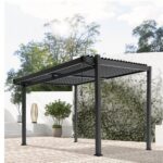 Pergola bioclimatique autoportante aluminium et acier gris Fred 4 x 3 m toit incliné