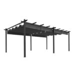 Pergola rétractable dim. 5,97L x 3,58l x 2,23H m structure robuste alu toile polyester haute densité 180 g/m² incluse gris – Image 4