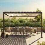 Pergola bioclimatique autoportante aluminium et acier gris Samiel 4x3 m