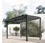 Pergola bioclimatique autoportante aluminium et acier gris Fred 4 x 3 m toit incliné – Image 4
