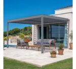Pergola bioclimatique adossée PIANA 4x3m aluminium gris - Lames orientables